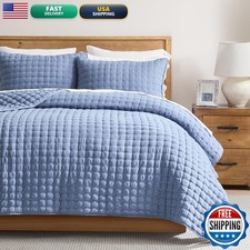 WDCOZY Blue Twin Size Quilt Bedding Sets Pillow Sham, Lightweight Soft