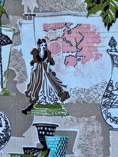 Glammy Butterfly Cameo Mid Century 50s Novelty Trinkets Barkcloth Vintage Fabric
