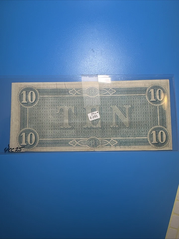 Billete de 10 dólares de Estados Confederados de América de 1862 T-52 nítido sin circular Foto 2 de 2