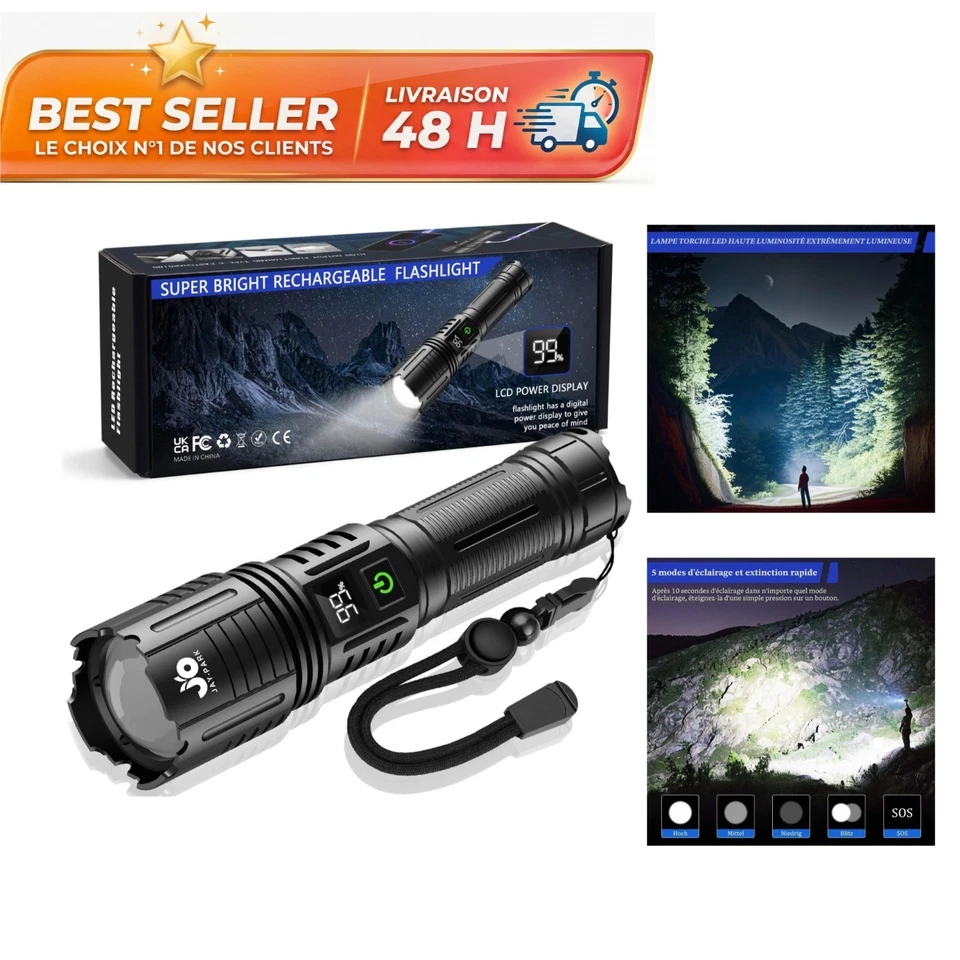 Lampe torche LED rechargeable 5000 mAh JAY-PARK F88 IP67 - Photo 1/4