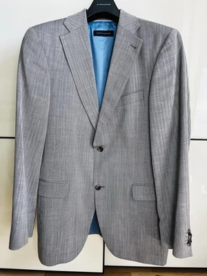 Tommy Hilfiger Herren Sakko Gr. 50 Hell Grau Fischgräte Jacke Blazer Schurwolle - Bild 1 von 4