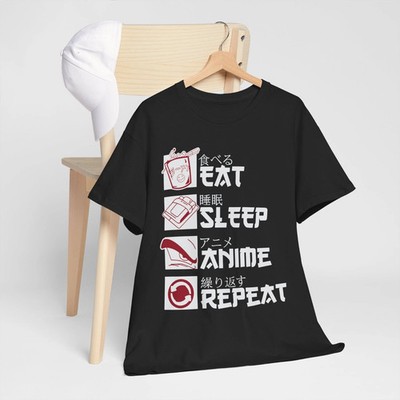 Anime Eat Sleep Repeat Black T Shirt Size S - 5XL