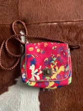 Sakroots Floral  Crossbody Purse Handbag Red Braided Strap 8" x 7"