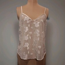Petra Fashions Womens M Semi Sheer Satin Floral Applique Ivory Camisole Coquette