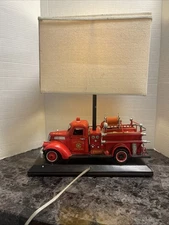 Pottery Barn Kids Tin  Fire Truck Engine  Lamp RARE