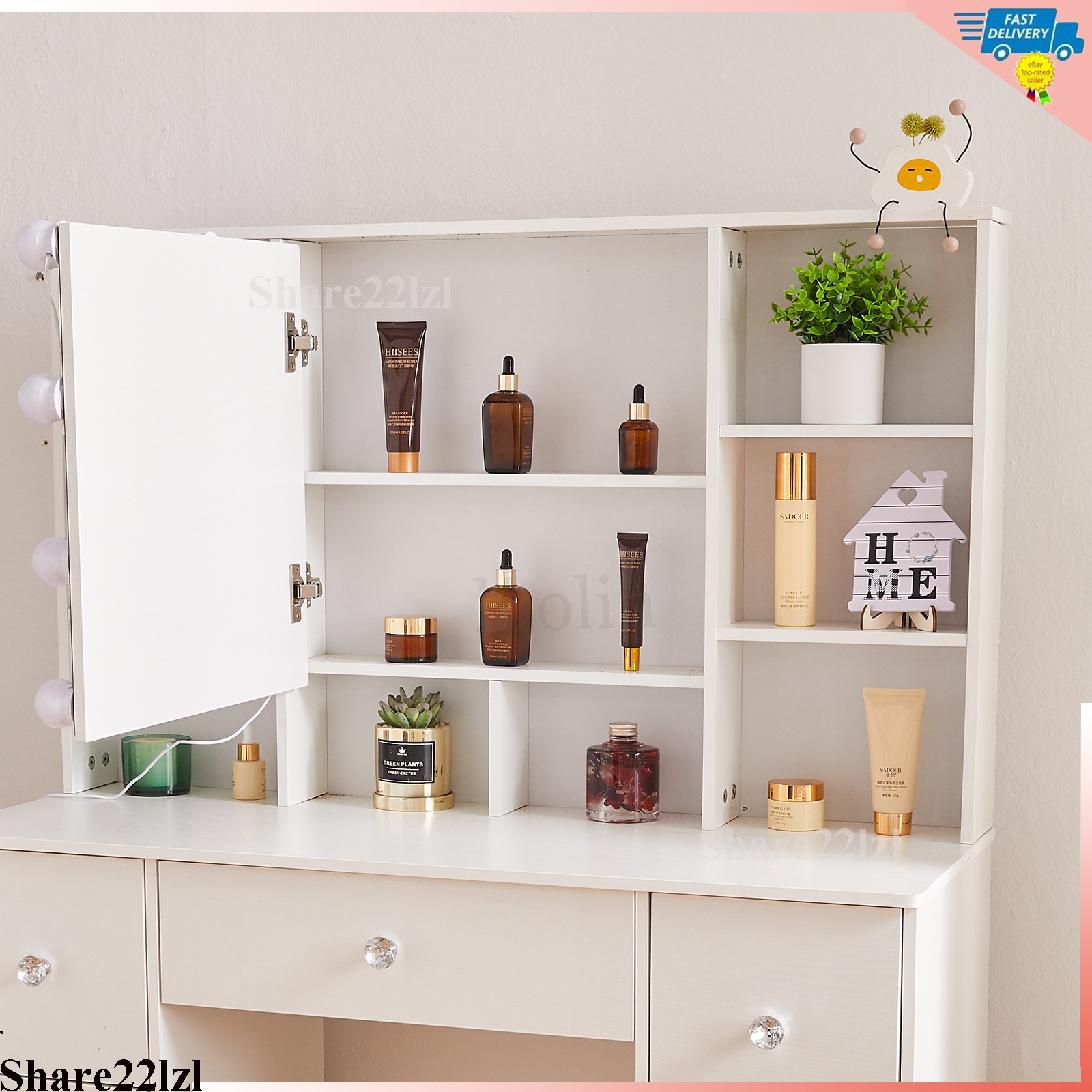 Vanity Set with Led Lights Mirror Makeup Desk Dressing Dresser Table 7 Drawers