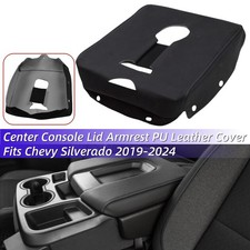 Fit Chevy Silverado 2019-2024 Center Console Lid Armrest PU Leather Cover Black