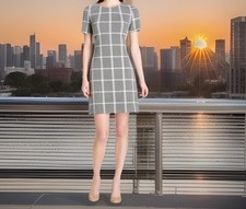 Tommy Hilfiger Women's Size 10 Windowpane Grey Plaid Shift Dress. Excellent Cond