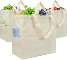 Canvas Tote Bag, Heavy Duty Reusable Grocery Bags with Pockets, Large Shopping B