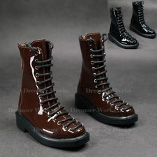 1/4 1/3 Uncle ID BJD Doll Shoes PUNK Fully Lace-up Retro Short Boots Patent PU