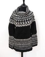 Damen Island Norweger Strick Pullover Grösse S/M Wolle Oversize Rollkragen T118