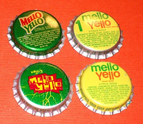 VINTAGE 4 MELLO YELLO Coca-cola Coke Soda Pop Uncrimped Plastic Lined Bottle...