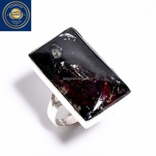 925 Silver Rectangle Natural Eudialyte Boho Statement Bezel Daughter Trendy Ring