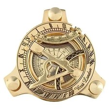 Solid Designer Golden Finished 3 Inch Sundial Compass Collectible Handmade Gift