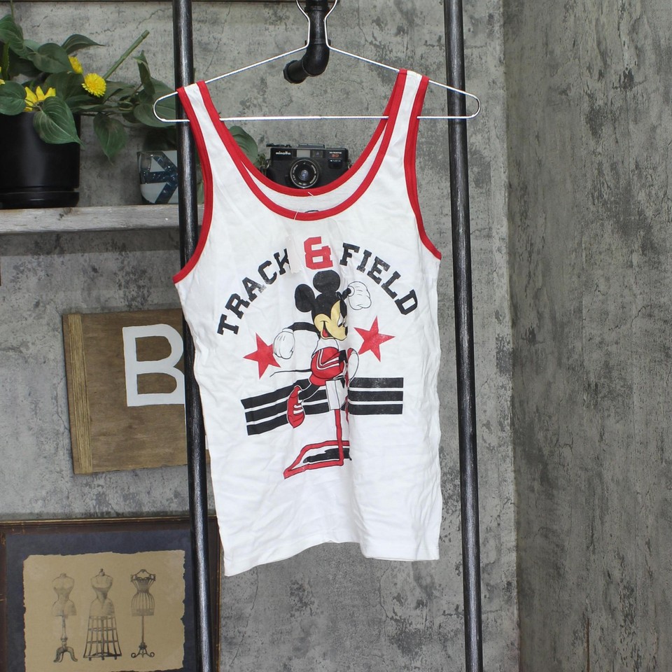 Disney Juniors Mickey Track & Field Graphic Tank Top White M | eBay