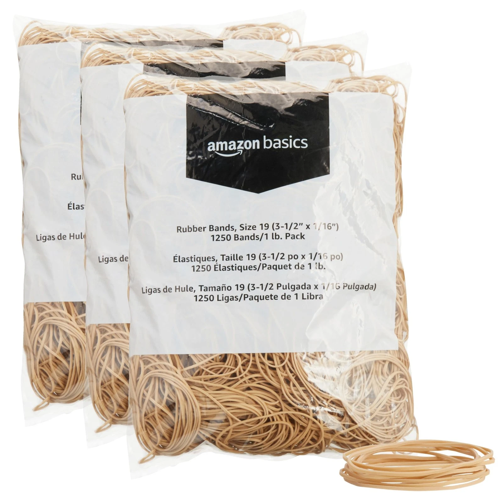 Amazon Basics Rubber Bands, 1250/1lb, 3-Pack, Tan