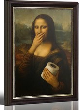Framed Funny Mona Lisa Bathroom Canvas Wall Art Classical Black Framed Humoro...