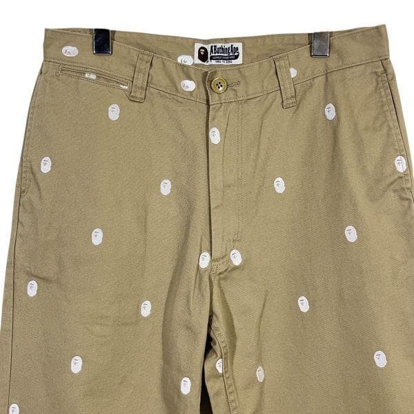 A Bathing Ape BAPE Ape Head Stitched Cotton Chino Pants Beige M W79cm BA0226211 thumbnail 3