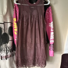 FF V-Neck Purple Floral Lace Shift Dress Size S Knee-Length Sleeveless