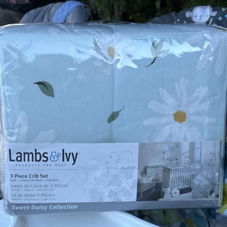 Juego de ropa de cama para cuna de 3 piezas Lambs & Ivy Girls Sweet Daisy Collection, NUEVO Foto 2 de 4