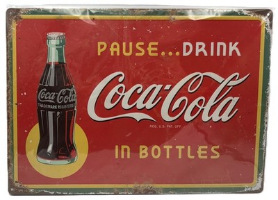 Coca-Cola Embossed Metal Sign Pause Drink Coca Cola Vintage Style