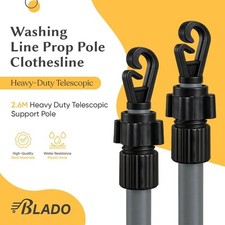 2X CLOTHES WASHING LINE PROP POLE HEAVY DUTY TELESCOPIC SUPPORT EXTENDABLE 2.6M