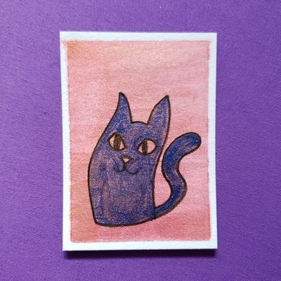 ACEO Original ''Funky Void Cat'' Series 1 of 5 Metallic Watercolor Painting OOAK