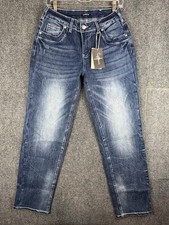 Flamingals Mid Rise Straight Leg Jeans Women Small Distressed Faded Tapered