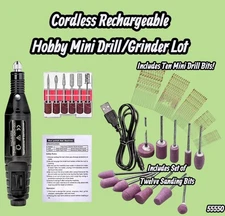 Cordless USB Charged Mini Hobby Drill Grinder Combo Lot w Bits & Accessories