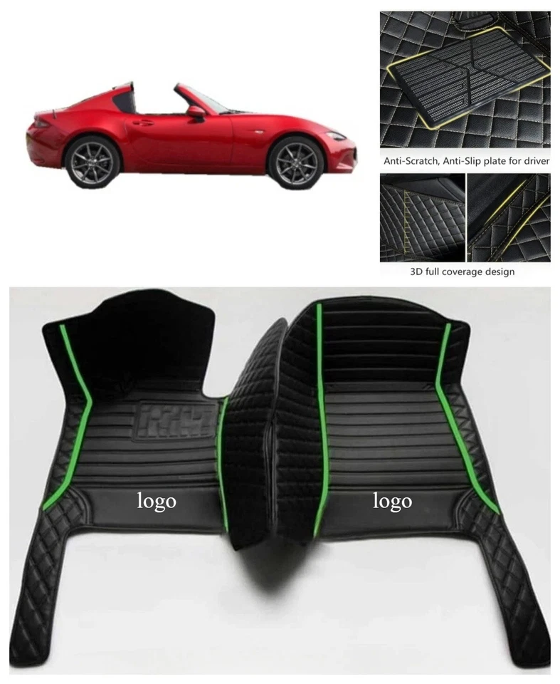 For Mazda MX5 Miata Car Floor Mats Leather Custom Front Row Carpets Boot Liner - Image 4 of 4