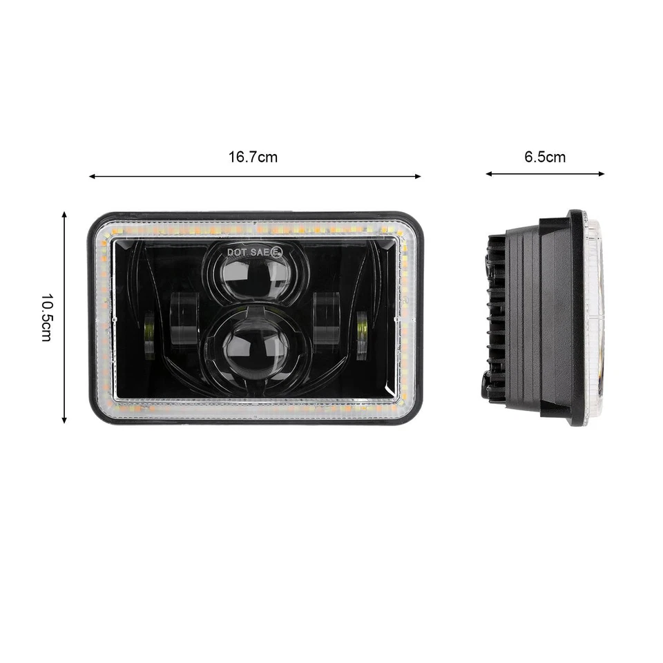 Pair 4x6"inch LED Headlights Angel Eyes DRL For Peterbilt Kenworth Freightliner - Image 3 of 4