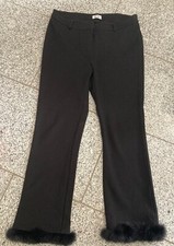 Edle Liu Jo Damen Hose, schwarz, ital. Gr. 40, 7/8-Länge, Pelz am Saum