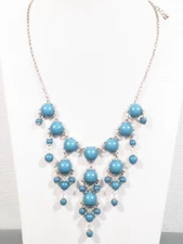 Boho Western Turquoise Blue Bubble Cabochon Charm Bib Statement Necklace 20 in