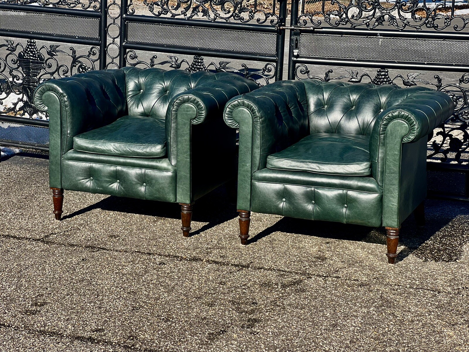 Hand Made Tufted Green English Leather Chesterfield Club Chairs By ...