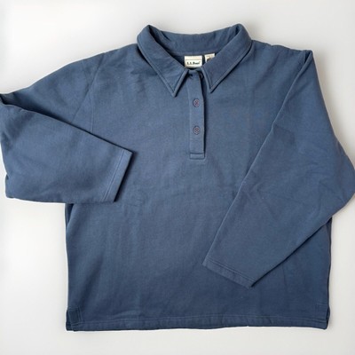LL Bean Sweater Womens Size XL Blue Collared Long Sleeve Quarter Button NWT