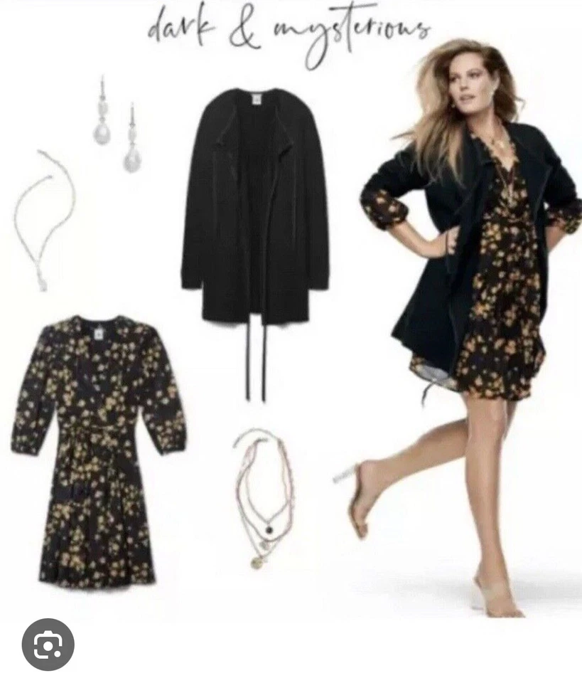 Vestido Corto Cabi Talla XS The Debut Fiesta Floral Negro Envolvente Carrera -N1 Foto 3 de 4