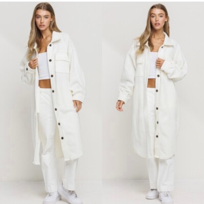 Off White Fleece Oversized Long Coat