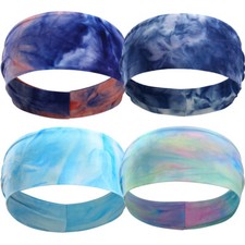 4x Women Men Tie-Dye Elastic Stretch Hair Band Headbands Yoga Gym Wide Sweatband