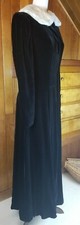 Vintage Antique 1920' 1930's Long Plush Black Velvet Silk Rabbit Collar Coat