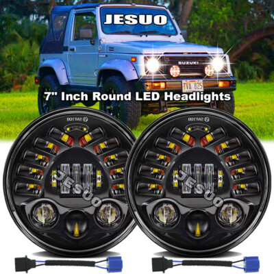 For 1986-1995 Suzuki Samurai SJ410 Pair 7Inch LED Round Headlight HI Lo Beam DRL
