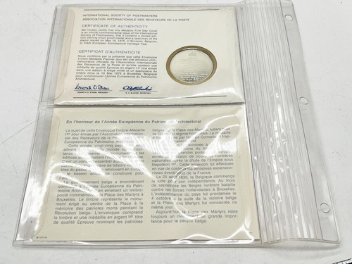 STERLING SILVER PROOF COIN STAMP COVER INTERNATIONAL POSTMASTERS BRUSSELS 1975 - Picture 4 of 5