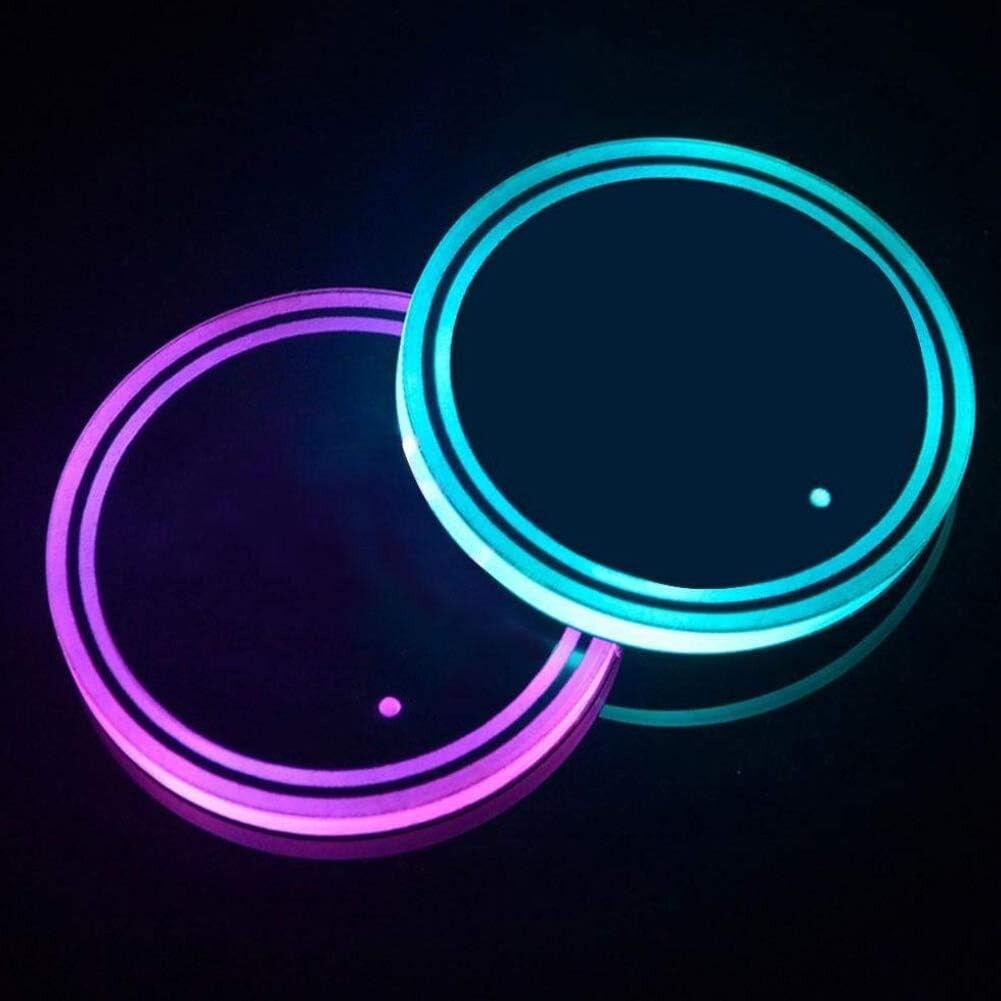 2 Pack Universal Car LED Cup Coaster Colorful RGB Drinks Holder Interior Decor