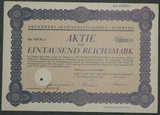 Grundwert Aktiengesellschaft , Hamburg 1929 1000 RM