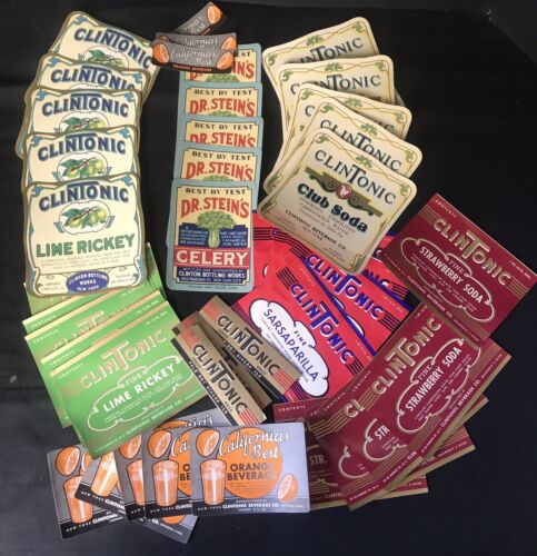 41 Vintage Soda Pop Bottle Product Labels CLINTONIC STEINS CALIFORNIA BEST ~ YGF