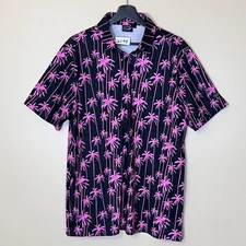Sunday Swagger Palm Tree Performance Golf Polo Shirt - Men's Size L - Black Pink