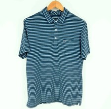 VINEYARD VINES Polo Shirt Mens Size L Linen Blend Blue White Striped Golf