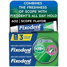Plus Scope Denture Adhesive Cream, Precision Hold, Scope Flavored, 2 oz, 3 Pack