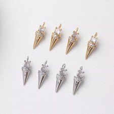 6pcs Zircon Rivet Charms,Cubic Zirconia Cone Pendants With Loop