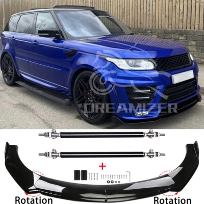DREAMIZER For Range Rover Lumma SVR Black Front Bumper Lip Spoiler Splitter + Strut Rods