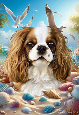 Cavalier King Charles Spaniel Blenheim Summer Beach Fun Flag